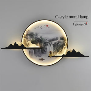 Chinese Landscape Wall Picture Lamps Contemporary Indoor Mural Creative Living Room Dining Room Bedroom Study Villa Hotel Hallway Home LED Wall Lamp (C L150CM)
