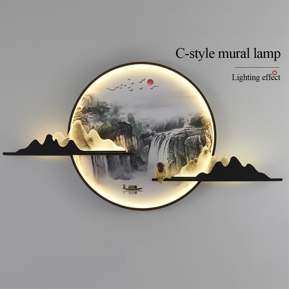 Chinese Landscape Wall Picture Lamps Contemporary Indoor Mural Creative Living Room Dining Room Bedroom Study Villa Hotel Hallway Home LED Wall Lamp (C L150CM)