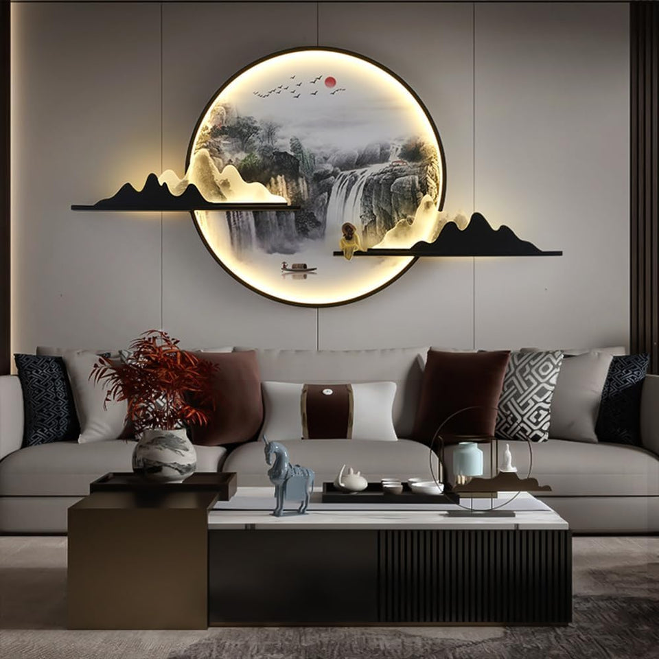 Chinese Landscape Wall Picture Lamps Contemporary Indoor Mural Creative Living Room Dining Room Bedroom Study Villa Hotel Hallway Home LED Wall Lamp (C L150CM)