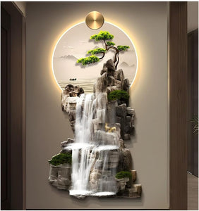 3D Wall Sculptures Art Decor with Led Light, Oriental Decor Traditional Chinese Wall Hanging Painting, Large Metal Wall Art Sculpture, for Bedroom Living Room Entrance(Multi-colored-A,60x120cm)