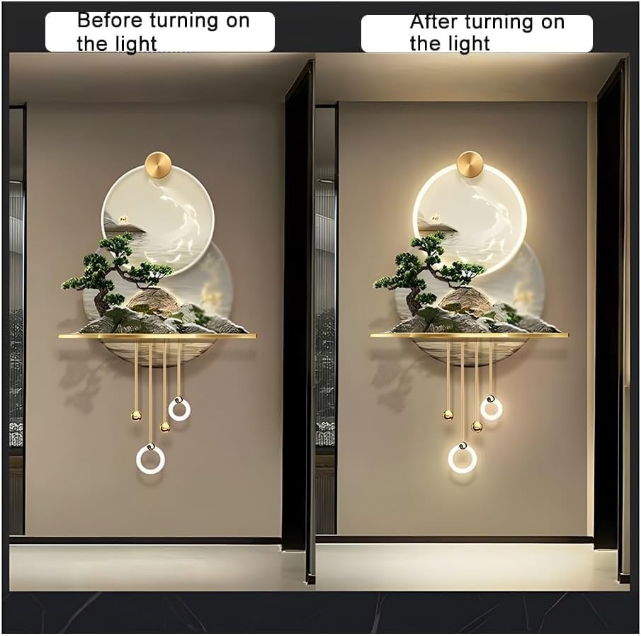 MJBDCVN 3D Wall Art Decor with Led Light, Wall Sculptures, Chinese Landscape Painting, for Home Entrance Hallway Bedroom of(Size:60x100cm)