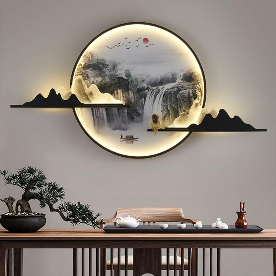 Chinese Landscape Wall Picture Lamps Contemporary Indoor Mural Creative Living Room Dining Room Bedroom Study Villa Hotel Hallway Home LED Wall Lamp (C L150CM)