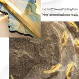 Bubinblau 3D Wall Painting with Light, Metal Wall-Mounted Sculpture, Luxury Mountain Water Tree Wall Decor, Oriental Decor Landscape Hanging Paintings,A,50x70cm [Energy Class A]