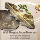 Bubinblau 3D Wall Painting with Light, Metal Wall-Mounted Sculpture, Luxury Mountain Water Tree Wall Decor, Oriental Decor Landscape Hanging Paintings,A,50x70cm [Energy Class A]