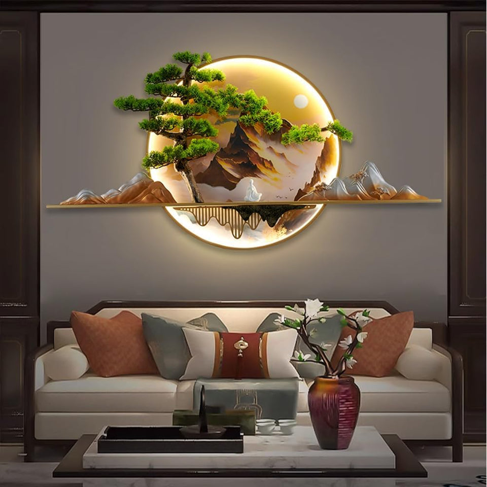 Modern Picture Wall Light LED Chinese Creative Landscape Mural Sconce Lamp for Home Living Room Study Bedroom (A D80cm 1PCS) [Energy Class A]