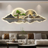 Traditional Chinese Welcoming Pine Wall Hanging Decor - 3D Wall Sculptures Painting with LED Light, Modern Oriental Decorations
