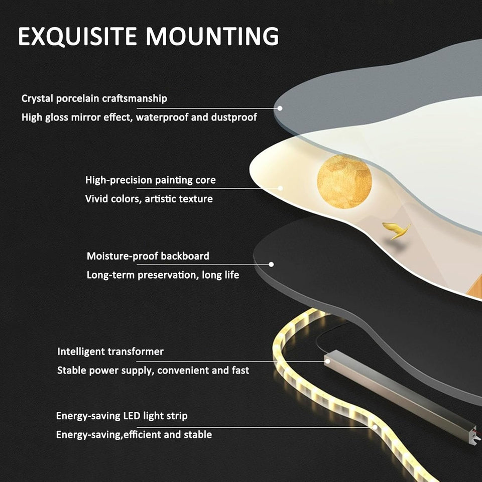 Traditional Chinese Welcoming Pine Wall Hanging Decor - 3D Wall Sculptures Painting with LED Light, Modern Oriental Decorations