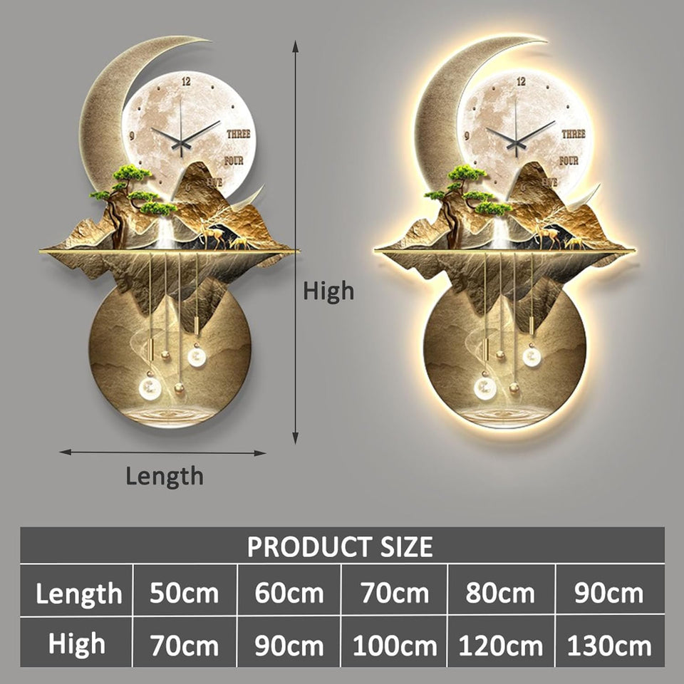 Chinese Koi Fish Wall Hanging Painting with Led Light - 3D Metal Wall Sculptures for Home Oriental Decor, Traditional Wall Art Clock